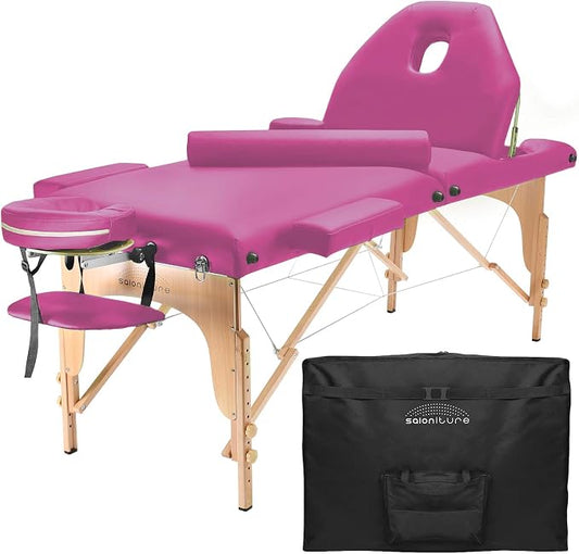 Saloniture Professional Portable Massage Table with Backrest - Hot Pink
