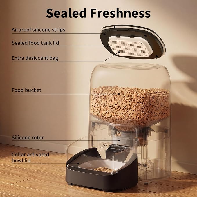 HoneyGuaridan RFID Automatic Cat Feeder with Collar Tag-Activated Personalized Meal, 4.6L 5G WiFi APP Control Cat Food Dispenser with 5000mah Battery,Multi-Pet Homes and Different Diets