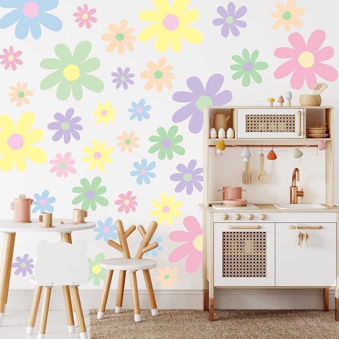 TaoBary 12 Sheet Daisy Wall Sticker Decal,Fresh Color,Attractive Style | Big Flower Wall Sticker, Pink White Floral Decal, Daisy Bedroom Room Decor, Removable Peel and Stick, Nursery Home Wall Decor