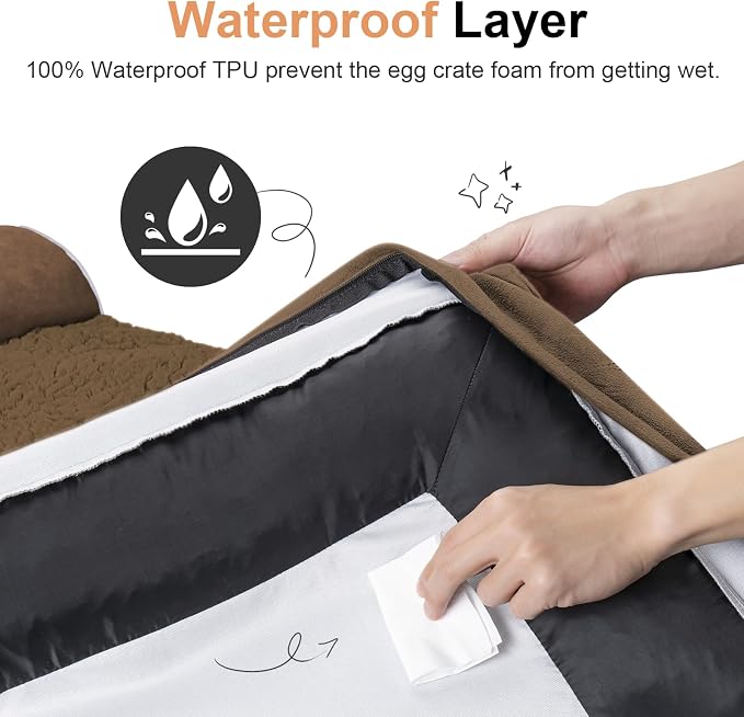 Orthopedic Dog Bed for Small Dogs, 20 x 14 Inch, Dark Coffee | Egg crate foam for joint support, 3-sided bolster pet sofa, waterproof lining, washable cover, and non-skid base
