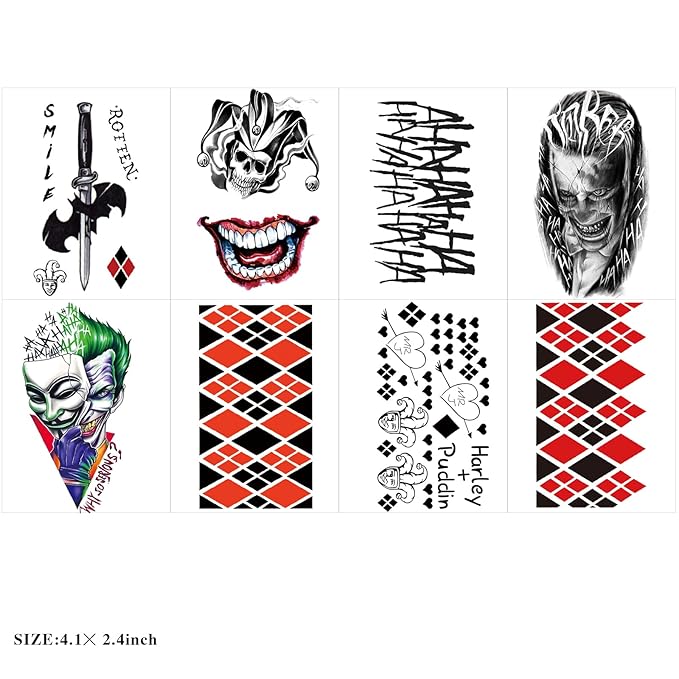 23 Sheets Halloween Joker Tattoos for Men Women Adults, Halloween Face Fake Temporary Tattoos, Halloween Snake Skull Bat Spider Scar Fake Tattoos Set for Halloween Cosplay Makeup Party Accessories