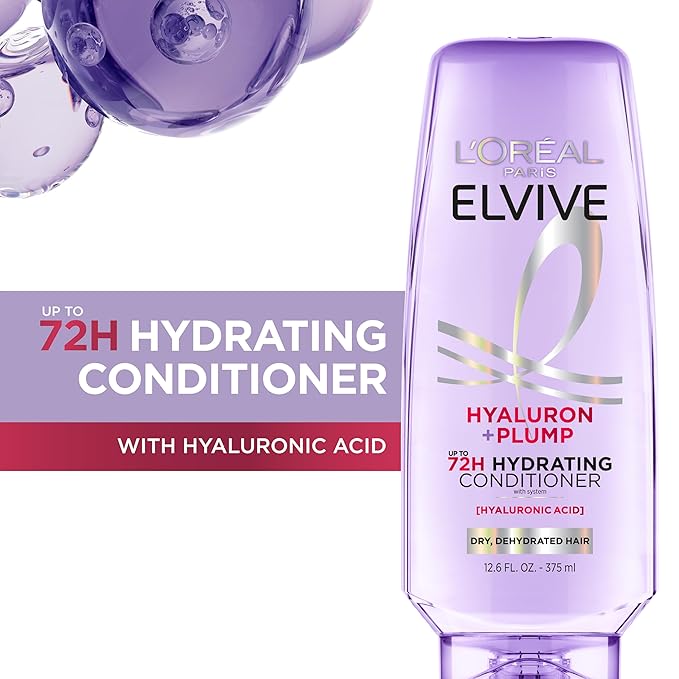 L'Oreal Paris Elvive Hyaluron Plump Hydrating Conditioner for Dehydrated, Dry Hair Infused with Hyaluronic Acid Care Complex, Paraben-Free, 12.6 Fl Oz