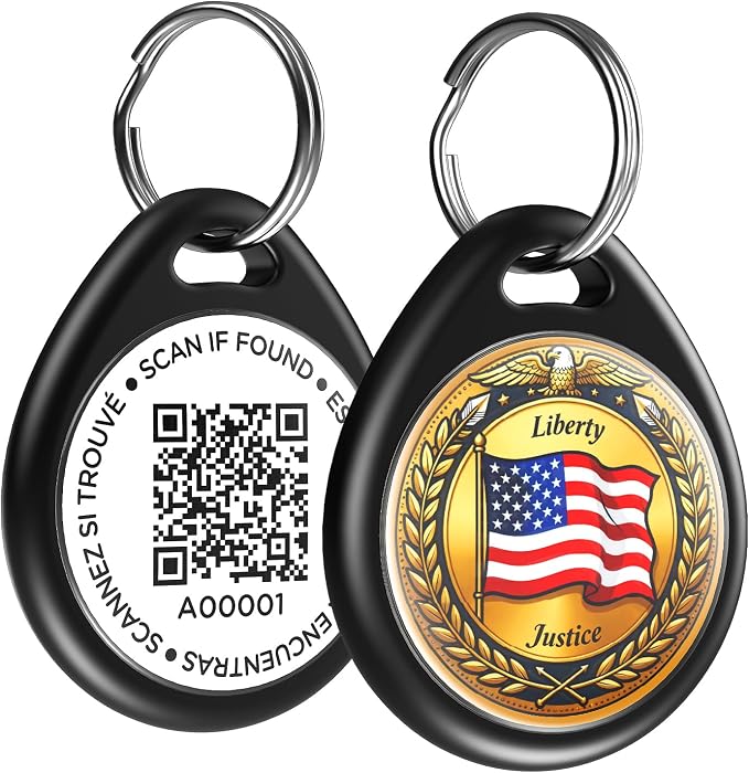 QR Code Dog Tags Personalized for Pets, Real-time Alerts, Flag