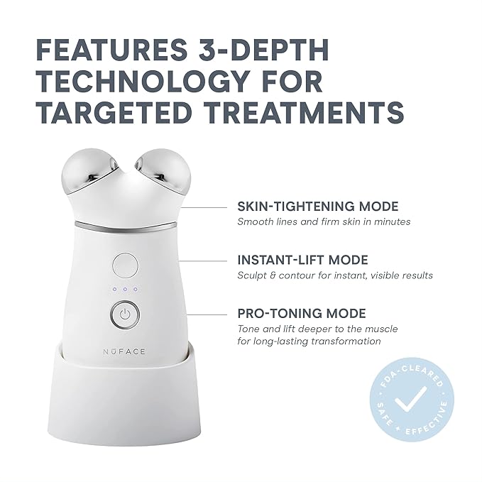 NuFACE Trinity+ Microcurrent Facial Device Kit - FDA Cleared Face Sculpting & Neck Tightening Device to Contour Cheeks & Brows + Microcurrent Gel Activator & Silk Creme