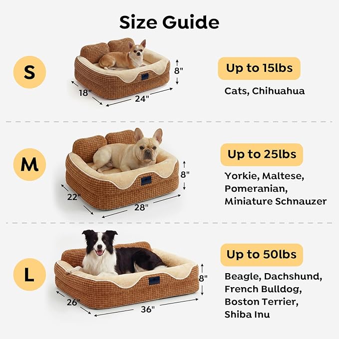 Veehoo Square Small Dog Bed, Orthopedic Dog Bed Washable Couch Sofa, 24" | Washable Dog Bed for Indoor, Egg-Crate Memory Foam Dog Bed with Sides, Removable Cover, High Back Non-Slip Bottom