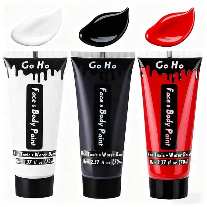 Go Ho White Black Red Face Body Paint Washable(7 oz) for Clown Makeup,Cream Water Based White Black Vampire Skeleton Clown Body Paint for Halloween Costumes Cosplay SFX Makeup