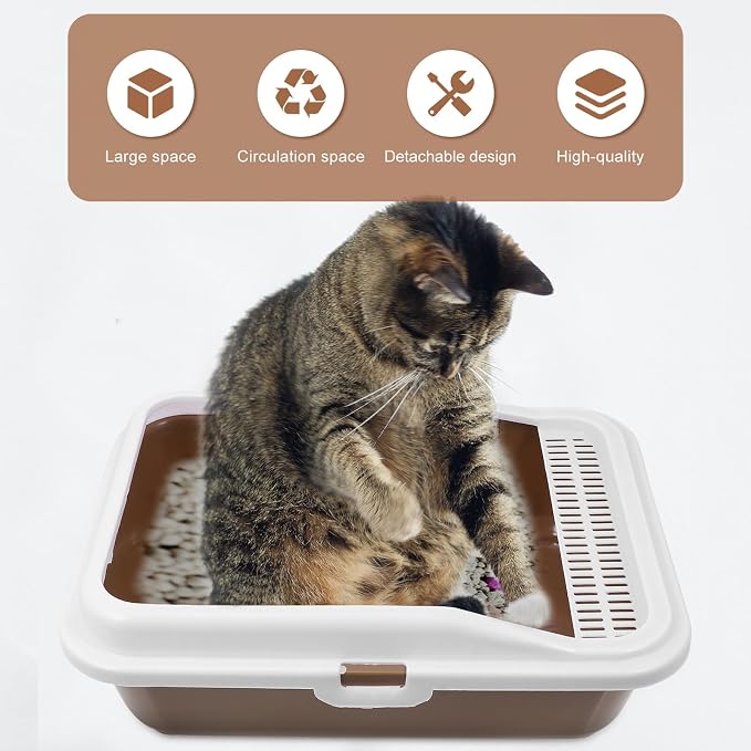 Milisten Cat Litter Box with Scoop Splash-Proof Kitten Litter Pan Medium Square Plastic Cat Toilet and Pet Housebreaking