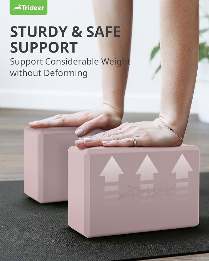 Trideer Yoga Blocks 2 Pack, Soft Non-Slip Foam Blocks with Beveled Edges for Alignment and Stretching in Yoga, Pilates, and Dance - Supportive, Lightweight, Odor Resistant, Latex-Free
