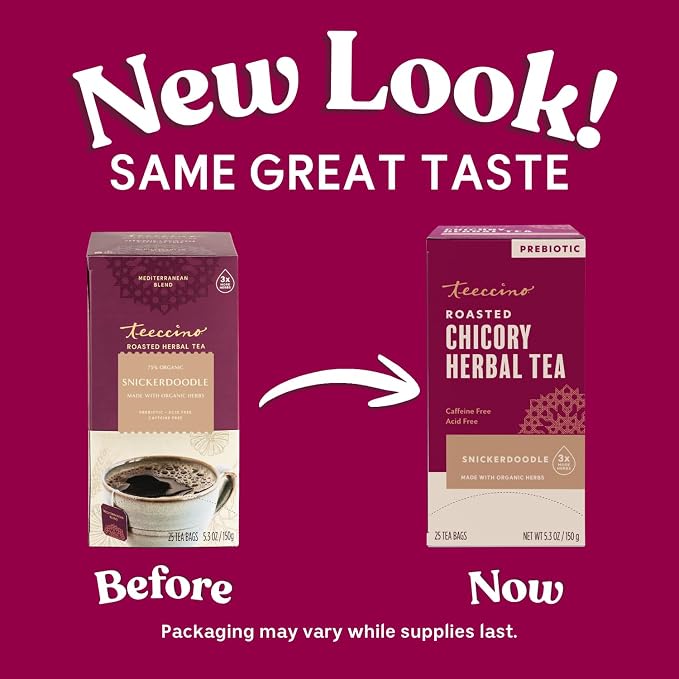 Teeccino Snickerdoodle Herbal Tea - Dessert Beverage That’s Prebiotic, Caffeine-Free & Acid Free, 25 Tea Bags