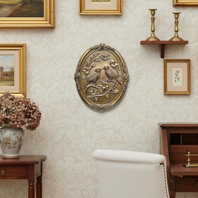 Vintage Bird Wall Sculpture,Antique Wall Decor,Retro Art Birds Sculpture,Hand Painted Wall Decoration with Embossed Couple Birds Design,Vintage Wall Decor for Living Room Bedroom Dining Room Hallway, Housewarming Gifts