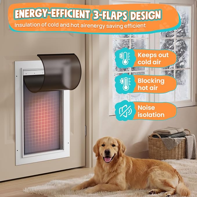 3-Flaps Aluminum Large Dog Door for Door, Pets Up to 110 lb