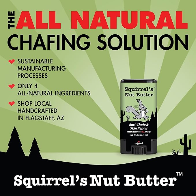 Squirrel's Nut Butter Travel Size Anti Chafe Stick | All Natural Chafe Prevention & Skin Care for Athletes, Runners & Adventurers | Thighs, Arms, Pack Straps & More | 0.5 oz