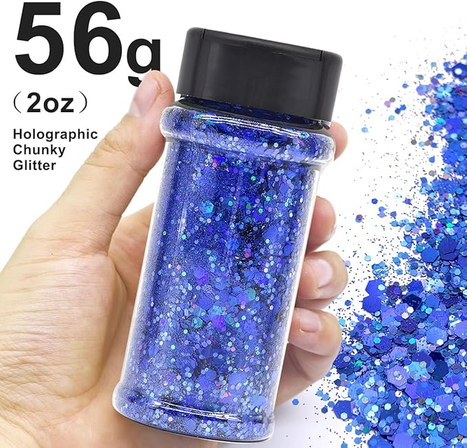 Dark Blue - Craft Glitter - 2oz Glitter Shaker Bright Colorful Holographic Mix Chunky Body Glitter Bulk Wholesale 24 Colors in Shaker Cosmetic Glitter - EBKC10