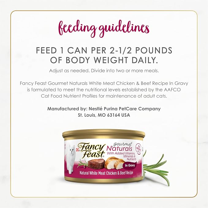 Purina Fancy Feast Wet Cat Food Gourmet Naturals White Meat Chicken & Beef Recipe in Gravy - (Pack of 12) 3 oz. Cans