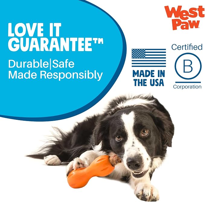 WEST PAW Qwizl Durable Zogoflex Dog Puzzle Toy for Mental Stimulation, and Enrichment - Treat Dispensing for Bully Sticks and Dental Sticks - Dishwasher Safe - Made in USA - Large - Tangerine