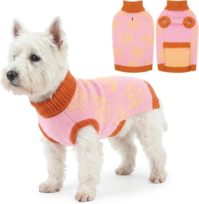 IDOMIK Dog Knit Sweaters for Small Dogs, Sleeveless Pet Pullover Sweater,S | Turtleneck Pink Dog Sweater, Stretchy Knit Dog Clothes, Warm Puppy Sweater for Winter Daily Wear, Cute Cat Pattern