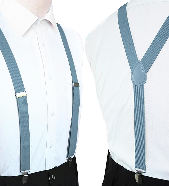 JEMYGINS Solid Color Mens Suspender with 3 Strong Clips Adjustable Braces