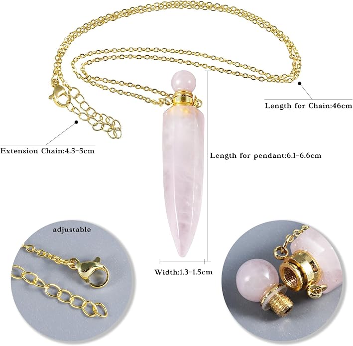 TUMBEELLUWA Crystal Perfume Bottle Necklace for Women Men | Faceted Crystal Point Necklace, Essential Oil Diffuser Vial Necklace, Openable Locket Bottle Jewelry for Daily Wear