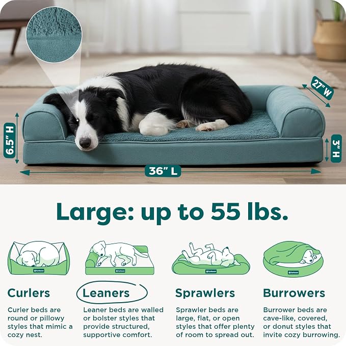 FurHaven Orthopedic Dog Bed for Large Dogs, Sofa Contour Mattress with Egg Crate with a Solid Orthopedic Foam Base for Joint Support, Removable Washable Cover, Large, Plush & Suede, Deep Pool