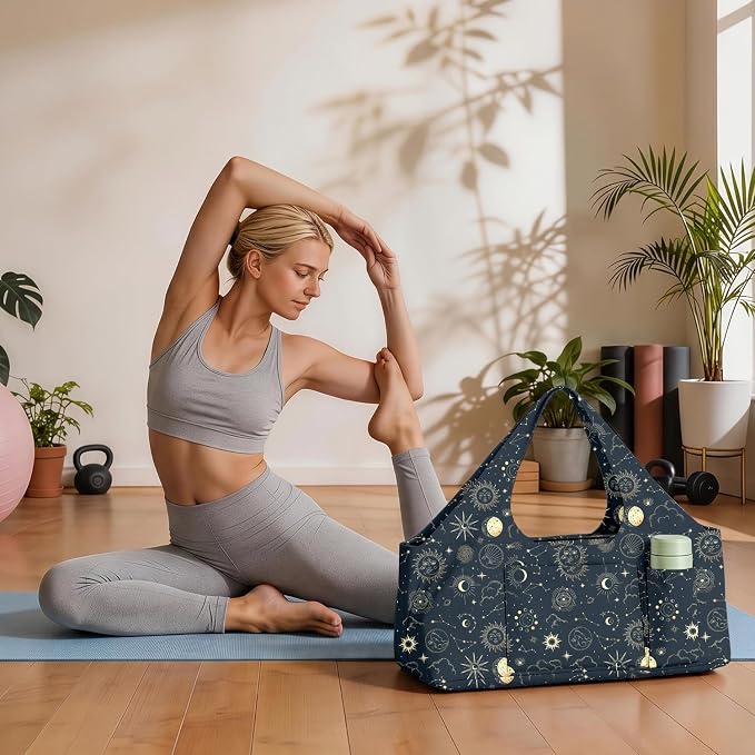 Women's Yoga Bag with Yoga Mat Carrier - Large Mat Pocket Fitness Tote for Pilates, Gym, Travel, Office & Beach