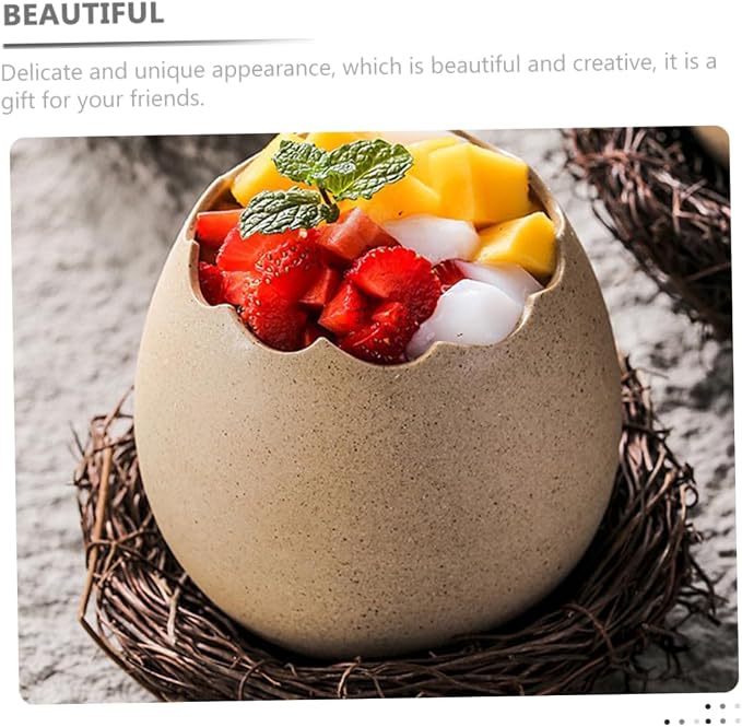 Ciieeo Bird Nest Vase Eggshell Planter Ceramic Flower Pot with Rattan Nest 4.33 X 4.33 X 3.34 in for Succulents Cactus Bonsai Hydroponic Display Desk Windowsill Balcony Home Decor