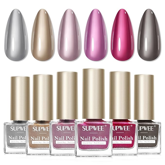 Metallic Nail Polish Set, Mirror Nail Polish Non Gel Quick Dry & High Gloss Chrome Effect Mini Air Dry Nail Lacquer Fingernail Toe Nails for Women Girls Manicure Salon DIY Home