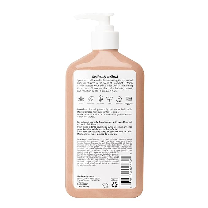 Hempz Glow Getter Body Lotion,Hydrating Moisturizer with Shimmer,17 oz.,(Pack of 2)