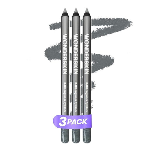 Wonderskin 1440 Longwear Blue Glitter Eyeliner Pencil, 3 Pack - Waterproof, Sharpenable Eyeliner & Smudge Proof Eye Liner Pencils (Oyster Blue)