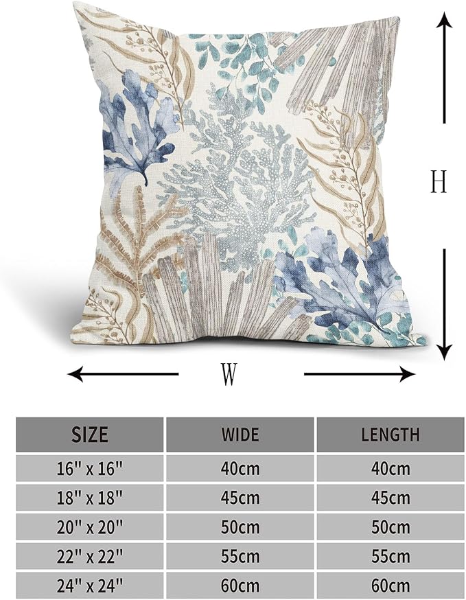 Nautical Coastal Beach Coral Pillow Covers 20x20 Inch Set of 2 Summer Ocean Beach Themed Decorative Pillow Cases Outdoor Linen Square Cushion Cover Farmhouse Decor for Bedroom Home Sofa Couch Bed