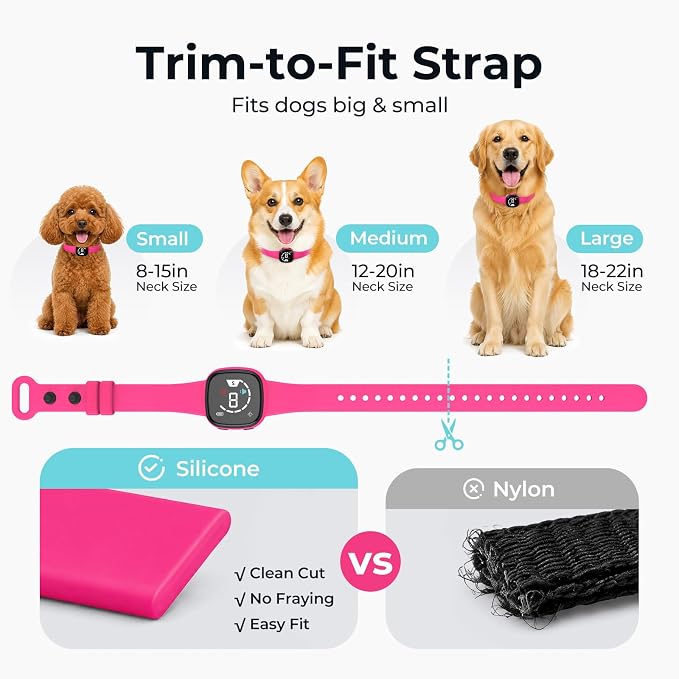 Stop Barking Collar, Dog Bark Collar with Silicone Strap, Bark Collar for Small Medium Large Dogs, Fashionable and Light-Weight Bark Collar with Beep & Vibration, 8 Sensitivity, Peach Pink