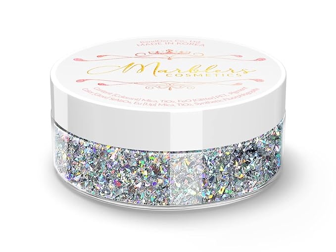 MARBLERS Holographic Face & Body Glitter [Crushed Holo Silver] 0.11oz (3g) | Chunky | Chopped | Flake | Non-Toxic | Cruelty-Free | Festival, Rave & Party Makeup | Eye, Hair, Nail Polish, Eyeshadow
