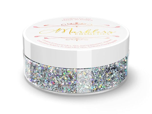MARBLERS Holographic Face & Body Glitter [Crushed Holo Silver] 0.11oz (3g) | Chunky | Chopped | Flake | Non-Toxic | Cruelty-Free | Festival, Rave & Party Makeup | Eye, Hair, Nail Polish, Eyeshadow