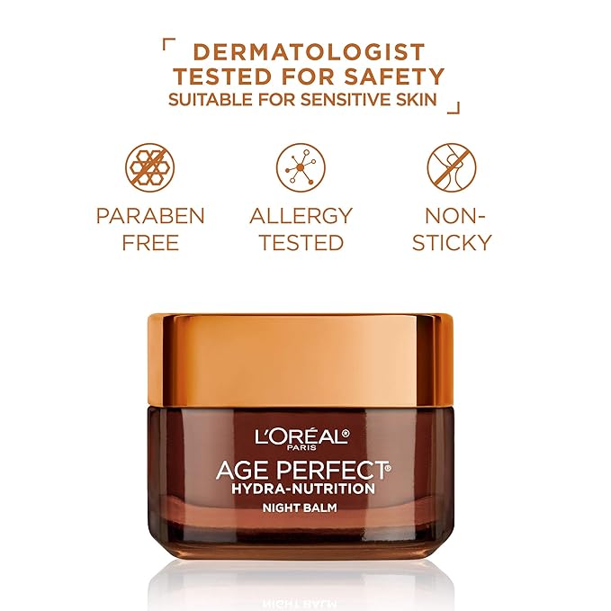 L'Oreal Paris Skincare Age Perfect Hydra Nutrition Ultra Nourishing Honey Night Balm,Face Moisturizer to Comfort,Improve Resilience on Dry Skin,Manuka Honey and Nurturing Oils,1.7 oz.,(Pack of 2)