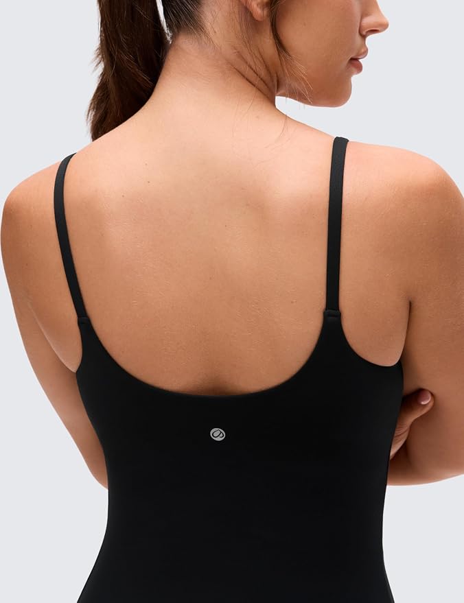 CRZ YOGA Softretch U Back Camisole Tank Tops for Women - Scoop Neck Padded Spaghetti Straps Soft Yoga Crop Top