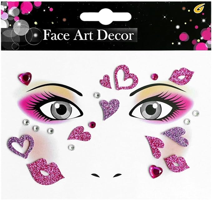 Valentine Face Gems Face Jewels Stickers Red Love Heart Lip Self Adhesive Eye Body Face Nail Hair Crystal Rhinestones for Makeup Festival Glitter Face Art Decor 2Sheets (style3)