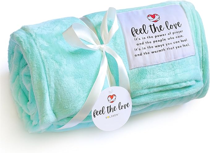 Get Well Blanket - Healing Blanket - Inspirational Blankets for Women/Men - Get Well Soon Gifts - Warm Hugs - Soft Fleece Throw Blanket - Strength - Healing Thoughts (Turquoise Fleece 50x65)