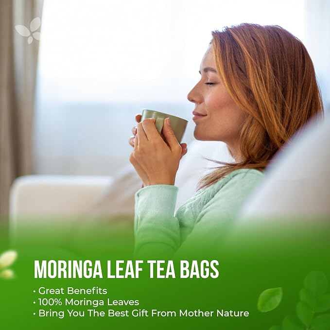 FreshDrinkUS, Premium 75 Moringa Tea Bags, 100% Natural & Pure, Herbal Tea, Made with Natural Materials-Corn Fiber Tea Bags, Sugar/Gluten Free. Rich in Antioxidants and Vitamins.