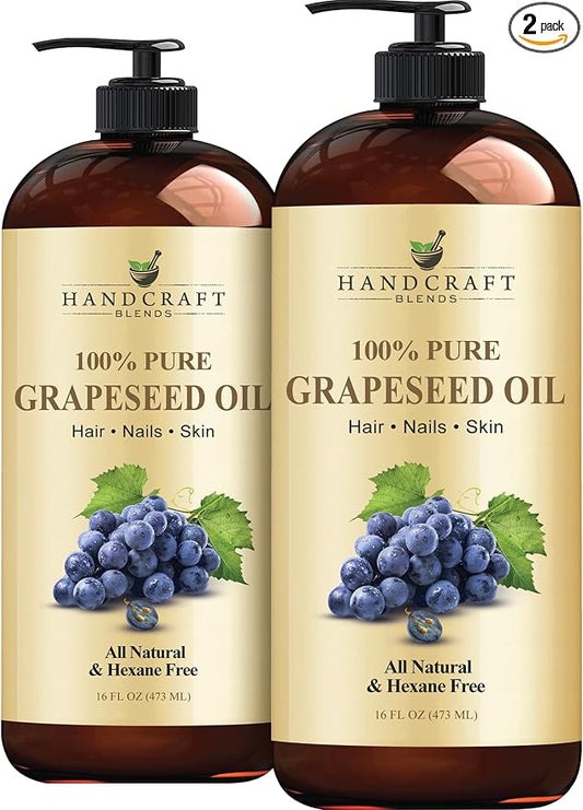 Handcraft Blends Grapeseed Oil | 100% Pure and Natural | Bath & Body Oil | Premium Grade Carrier Oil | Skin | Hair | Body | Massage | Cold-Pressed | Hexane-Free | 16 Fl Oz (Pack of 2)