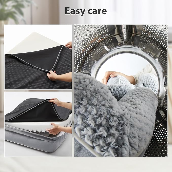 LEXTRO Washable Orthopedic Dog Bed for Extra Large Dogs, Egg Crate Foam Bed | Comfy Sleeping Dog Bed with Egg Crate Foam, Dog Sofa with Removable Cover, Waterproof Lining&Non-Slip Bottom, Gray