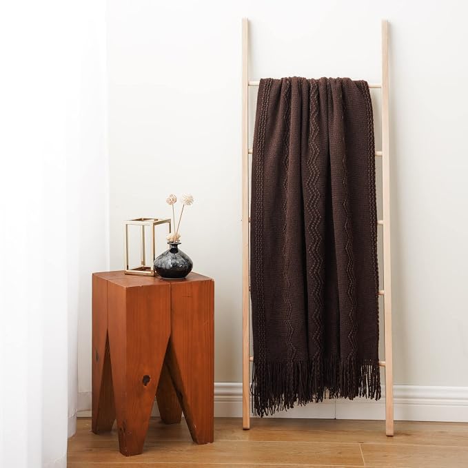 BATTILO HOME Brown Throw Blanket for Couch, 50"x60" | Chocolate Knit Throw Blanket for Home Decor, Textured Boho Throw Blanket for Sofa, Chair, Bed