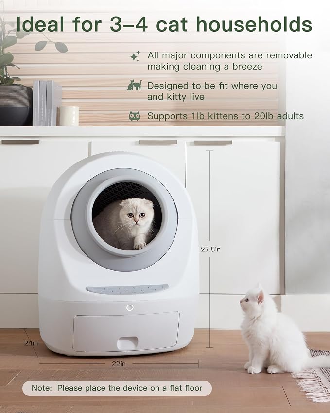 Casa Leo Automatic Self-Cleaning Cat Litter Box | with Leo’s Loo Too Wi-Fi App & Voice Control, App Weight Tracking, UV Odor Control, Safety Sensors, 30dB Quiet