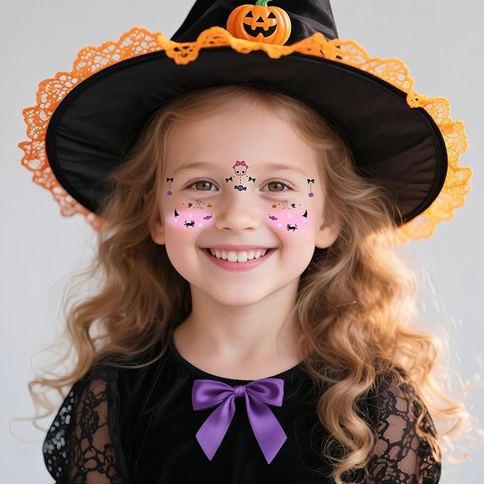 12 Sheet Halloween Face Temporary Tattoos For Kids And Women Adult, Waterproof Makeup Speckle Spider web Pumpkin Bat Ghost Facetattoo Stickers Halloween Party Decorations