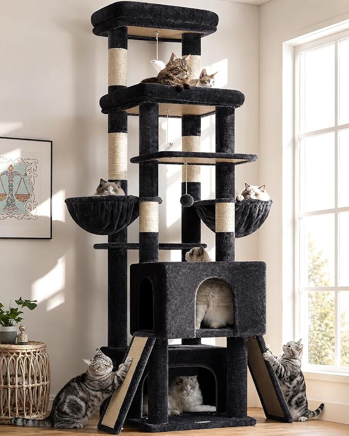 Globlazer Heavy Duty Cat Tree 78 inch Sturdy Cat Tower for 20lbs Large Adult Cats, Symmetrical Aesthetic Big Cat Tree with Extra Large Platform, 2 Scratching Boards, Z78, Dark Grey