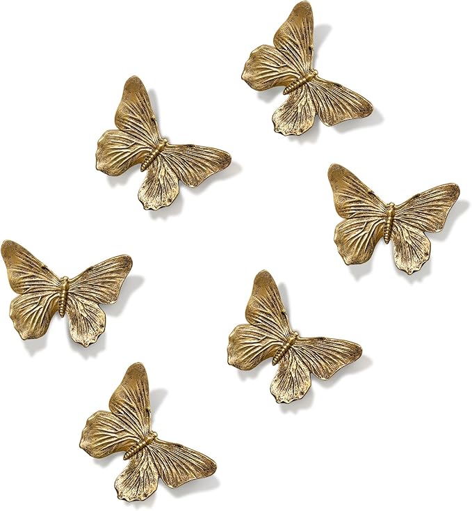 GUSFREUD 3D Butterfly Wall Decor Set – Resin Wall Decor for Living Room, Bedroom, Bathroom, Dining Room, Outdoor and Gallery Walls - Antique Copper - Set of 6