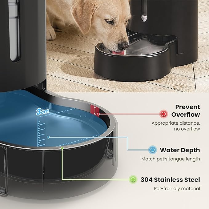 CZPET Dog Water Dispenser, Widen Mouth Gravity Refilling (9.5L, Black) | Upgraded Brush, Easy to Clean Automatic Dog Waterer with Removable Stainless Steel Bowl, Large Drinking Area for Multi-Pet