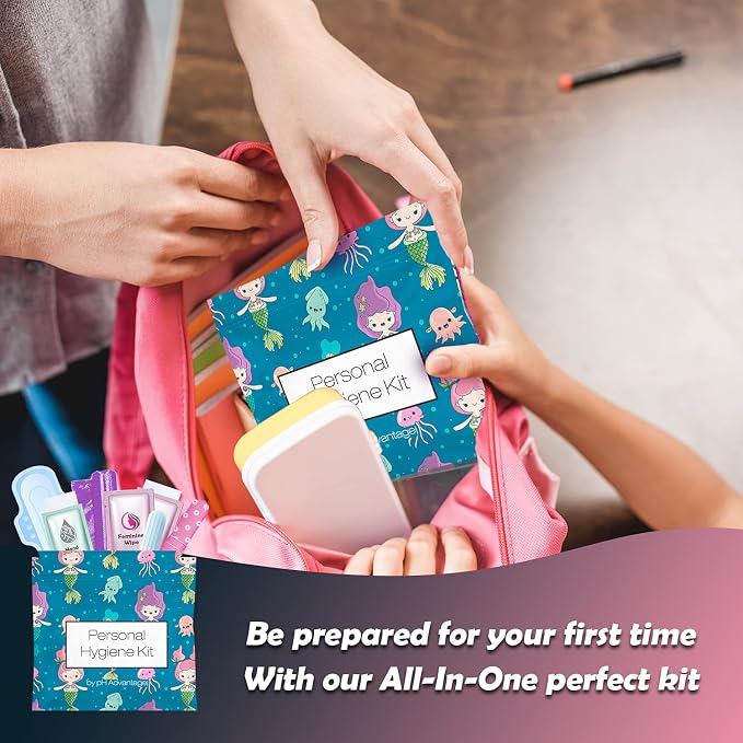 Menstrual Kit All-in-One 10 Pack | Convenience on The Go | Period Kit Pack for Travelling, Tweens & Teenager | Individually Wrapped Feminine Hygiene Product (Under the Sea)