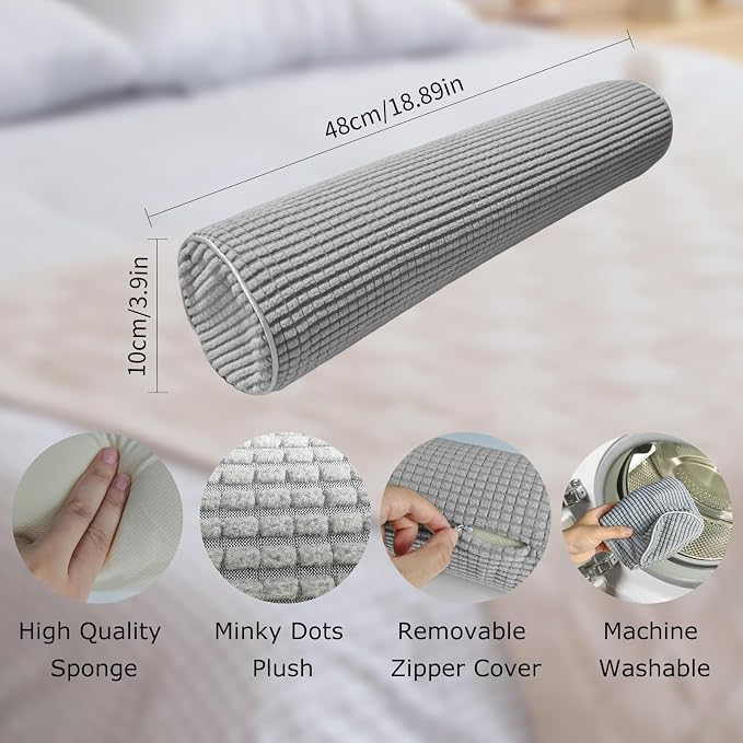 2Pcs Neck Roll Pillow for Sleeping - Cylinder Cervical Foam Core With Plush Washable Cover - Multi-Functional Round Bolster for Home, Office, Travel, Yoga Support