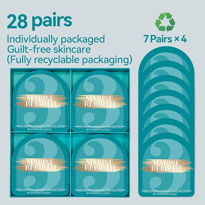 Tintark Marine Rebirth 3 Hydrogel Under Eye Patches (28 Pairs), Deep Sea Youth Revitalizing Mask with Peptide Complex & Pearl Ferment - Firming & Anti-Aging Treatment for All Skin Types