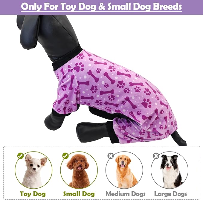 PET SHOW 4 Pack Paw Print Fleece Dog Pajamas Warm for Medium Dogs | Soft stretchy dogs onesies,boy girl pjs with sleeve,holiday jumpsuit costume for small pets,L