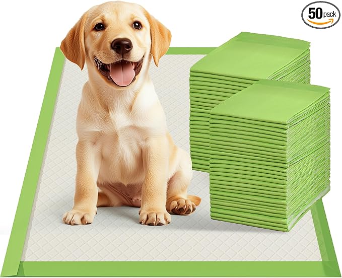 Gardner Pet Dog Pee Pads Rugular 21.7"x21.7", Thicker ECO Green Small Disposable Puppy Training Pads Super Absorbent Full Edge-Wrapping Pad for Dogs, Puppies, Doggies, Cats-(50 Count)